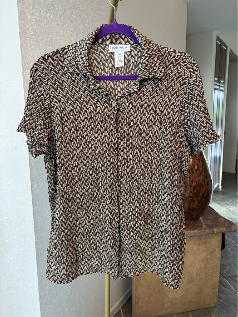 Rena Rowan Silk 2-piece set: shirt + button-front skirt Size 14W